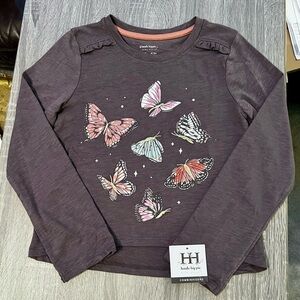 Haute Hippie Dark Gray Long Sleeved Butterfly Shirt Top T-Shirt Size 7/8 NWT